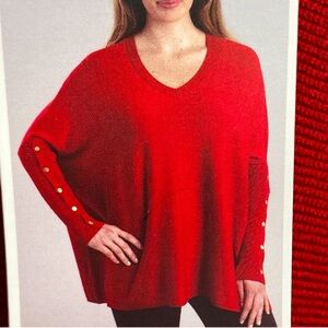 NEW RXB red oversized poncho tunic Dolman Button Sleeve Sweater
